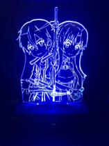 Asuna e Kirito, Luminaria Led 3d, Geek, 16 Cores controle remoto - Avelar Criações
