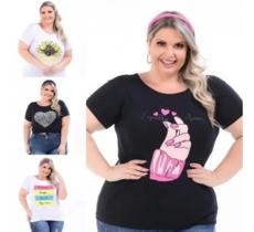 Atacado 5 Blusas Plus Size Moda T-Shirt Feminina Camiseta