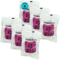 Atadura 5cm Rosa Com Patinhas Band-Flex Autoadesiva Para Animais Farex Kit Com 6