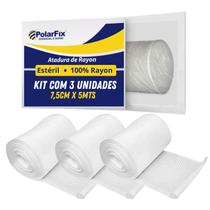 Atadura de Rayon Polarfix Não Aderente Para Curativos Kit 3 Unidades