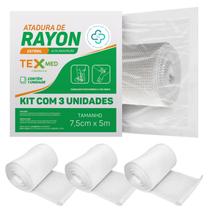 Atadura Rayon Estéril Bandagem Texmed 7,5cmx5m Kit c/ 3 unid