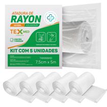Atadura Rayon Estéril Bandagem Texmed 7,5cmx5m Kit c/ 5 unid