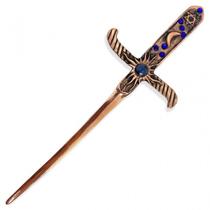 Athame Cigana em Metal Cobre Velho 19 cm Pedras Azuis