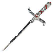 Athame Crânio em Metal Prata Brilhante 19 cm Pedra Vermelha