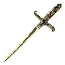 Athame Dourado Envelhecido 19 cm Pedras Pretas e Vermelhas