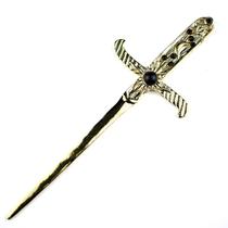 Athame em Metal Dourado Brilhante 19 cm Pedras Pretas Athame em Metal Dourado Brilhante 19 cm Pedras Pretas