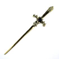 Athame Metal Dourado Brilhante 15 cm Pedra Negra