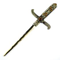 Athame Metal Dourado Envelhecido 19 cm Pedra Amarela