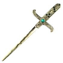 Athame Metal Dourado Envelhecido 19 cm Pedras Verdes Athame Metal Dourado Envelhecido 19 cm Pedras Verdes