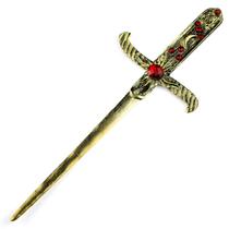 Athame Metal Dourado Envelhecido 19 cm Pedras Vermelhas