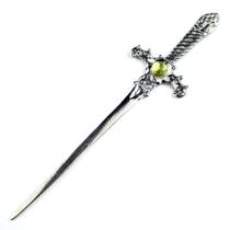 Athame Metal Prata Brilhante 15 cm Pedra Verde