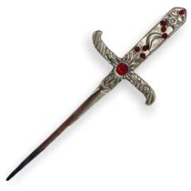 Athame Metal Prata Brilhante 19Cm Pedra Vermelha E Strass