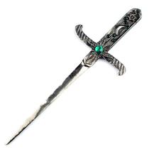 Athame Metal Prata Envelhecido 19 cm Pedras Verdes