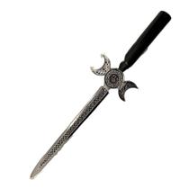 Athame Triluna - Faca Cerimonial Prateada com Punho Preto de 22,5cm