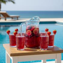 Athena Conjunto Jarra 1l E 6 Copos 250ml Vidro Com Tampa