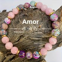 Atrair amor pulseira feminina colorida jaspe imperial e pulseiras de contas de quartzo rosa