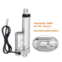 Atuador Linear 12V 100kg 1000N - Curso de 50mm a 350mm - Motor Elétrico DC 14mm/s