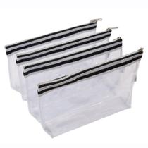 Augbunny Multi-Purpose Waterproof Clear Vinil Zippered Toiletry Cosméticos Maquiagem Bolsa com fita francesa 4-Pack