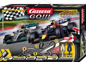 Autorama Carrera Go - Max Performance - Formula 1 - Mercedes 44 Hamilton VS Red Bull 1 Verstappen - Pista Elétrica 6,3 m - 1/43 - Carrera