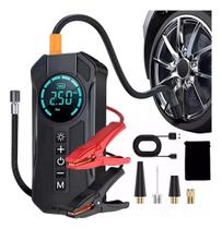 Auxiliar De Partida Bateria Chupeta Emergência Bomba Compressor De Ar Encher Pneu Digital Lanterna Portátil 4 Em 1 Tomate MXB D001