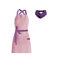 Avental Alça Cruzada Rosa e Faixa Turbante Roxo Sorveteria