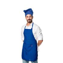 Avental Azul e Chapeu de Cozinheiro Kit Chef Cozinha Unissex