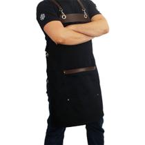 Avental barbeiro churrasqueiro bartender barista sarja preta com marrom
