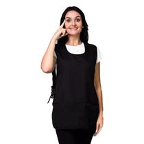 Avental Bata Liso Oxford Preto Frente e Costa Com 2 Bolsos