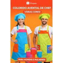 Avental Colorido com Chapéu Adulto monitor recreação Unissex Profissional Gastronomia Cozinheiro Com Avental Colorido com Chapéu Adulto monitor recreação Unissex Profissional Gastronomia Cozinheiro Com