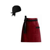 Avental de Cintura Vinho e Bandana Preto Barista Chef Bistro