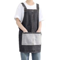 Avental de jeans lavado em estilo japonês com bolso contrastante Avental de jeans lavado em estilo japonês com bolso contrastante