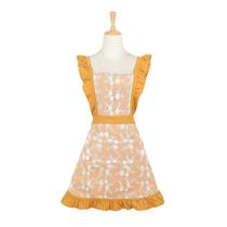 Avental de linho de algodão estilo coreano com bordado floral