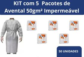 Avental Descartável Manga Longa Impermeável 50g/m² 5 PCT C/10 uni. Branco - Medix