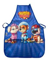 Avental Escolar Super Dogs Azul Tam G 58cmx42cm School Fashion