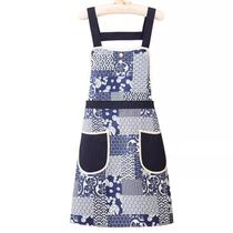 Avental estilo porcelana para mulheres, elegante azul e branco