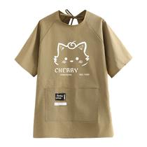 Avental feminino impermeável de manga curta, desenho animado, estampa de gato cereja Avental feminino impermeável de manga curta, desenho animado, estampa de gato cereja
