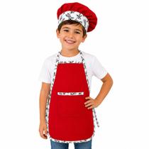 Avental Infantil Chapéu Menino Chef Cozinha Criança Vermelho Avental Infantil Chapéu Menino Chef Cozinha Criança Vermelho