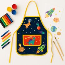Avental Infantil Dinossauro no Espaço Impermeável 48x39,5cm Fácil de Limpar e Proteção de Roupas