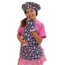 Avental Juvenil Cozinheiro Estampas Divertidas Para Escola e Recreação Com Touca e Luva 3 Pç Unissex