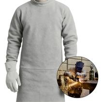 Avental Macacão Couro De Raspa Soldador Tipo Barbeiro Cinza Único