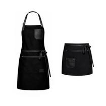 Avental Preto Couro Cintura Curto Chef Bar Barbearia Kit 2un
