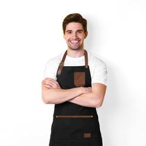 Avental Preto Couro Marrom Barista Barbearia Chef Cozinha 1un