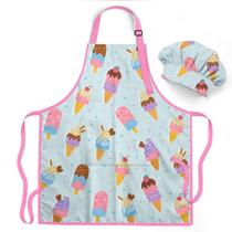 Avental SANDJEST Ice Cream Kid para meninas com bolso e chapéu de chef Avental SANDJEST Ice Cream Kid para meninas com bolso e chapéu de chef