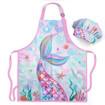 Avental SANDJEST Mermaid Kid para meninas com bolso e chapéu de chef
