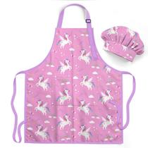 Avental SANDJEST Unicorn Kid para meninas com bolso e chapéu de chef