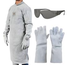 Avental Soldador Barbeiro Couro Raspa Luvas 20cm Óculos