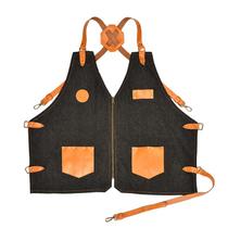Avental vintage de lona com bolsos de couro 122x64cm Avental vintage de lona com bolsos de couro 122x64cm