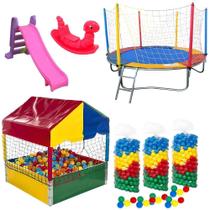 Aventura Sem Fim: Cama Elástica 2,30m + Piscina de Bolinhas 1,50m + 1.500 Bolinhas + Escorregador Médio + 2x Gangorras 1 Lugar Aventura Sem Fim: Cama Elástica 2,30m + Piscina de Bolinhas 1,50m + 1.500 Bolinhas + Escorregador Médio + 2x Gangorras 1 Lugar