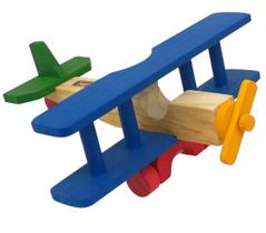 Avião Biplano Em Madeira Brinquedo Educativo
