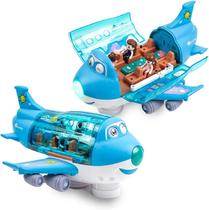 Avião de brinquedo com música simulando rotação de 360, luzes e sons LED para crianças de 3 a 12 anos (azul)